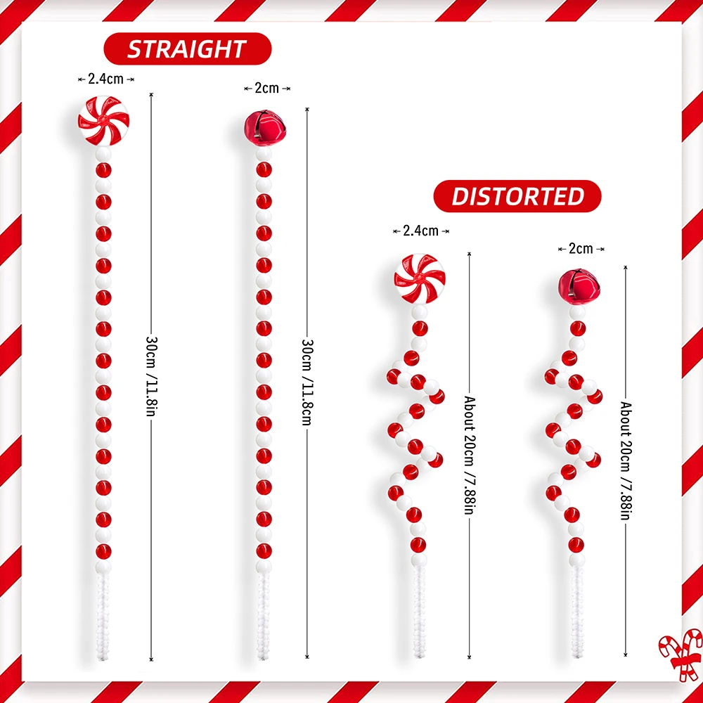 Candy Cane Christmas Decoration Bells Lollipop Hanging Ornaments Xmas Tree Home Decor Noel Gifts Navidad Party Supplies 4pcs