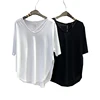 Dongda Gate Summer 202 Women's Faion Loose Casual V-ne ort-sved T-irt Asymmetric Creative Polyester Blend