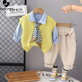 Baby Boy V-Neck Knit Vest & Pants Set 1
