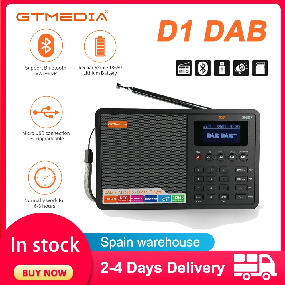 

Radio GTMEDIA D1/D2 Portable DAB Digital Bluetooth Speaker AUX IN TF Card Slot MP3 Player Recording Clock Alarm Sleep Timer