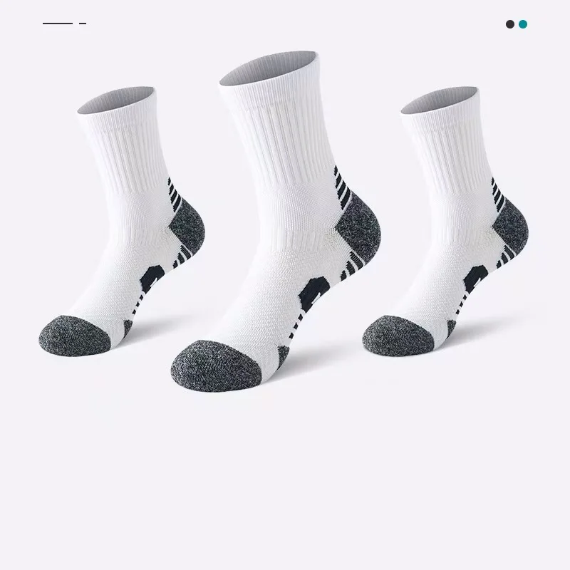 3 Pairs Men's Athetic Socks Sports Breathable Outdoor Running Compression Socks Traning Long Black White  BLUE Stretch Socks