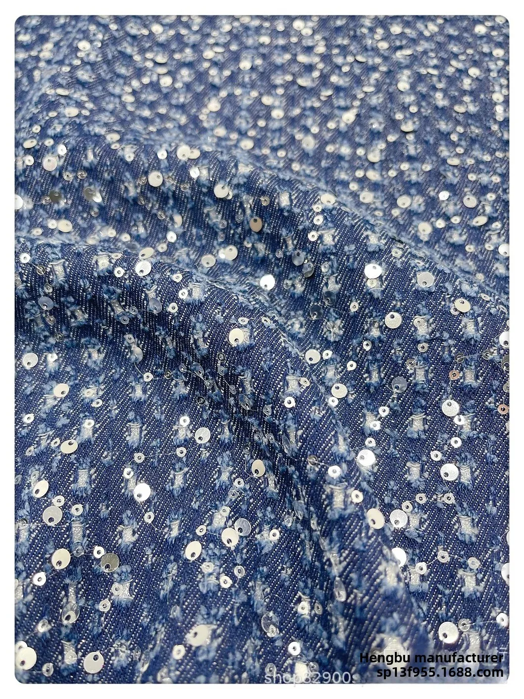 Thick Washed Embroidered Sequin Denim Fabric for Designer Clothes Bags Jackets Skirts And Shoes Customizable Clothing Materials