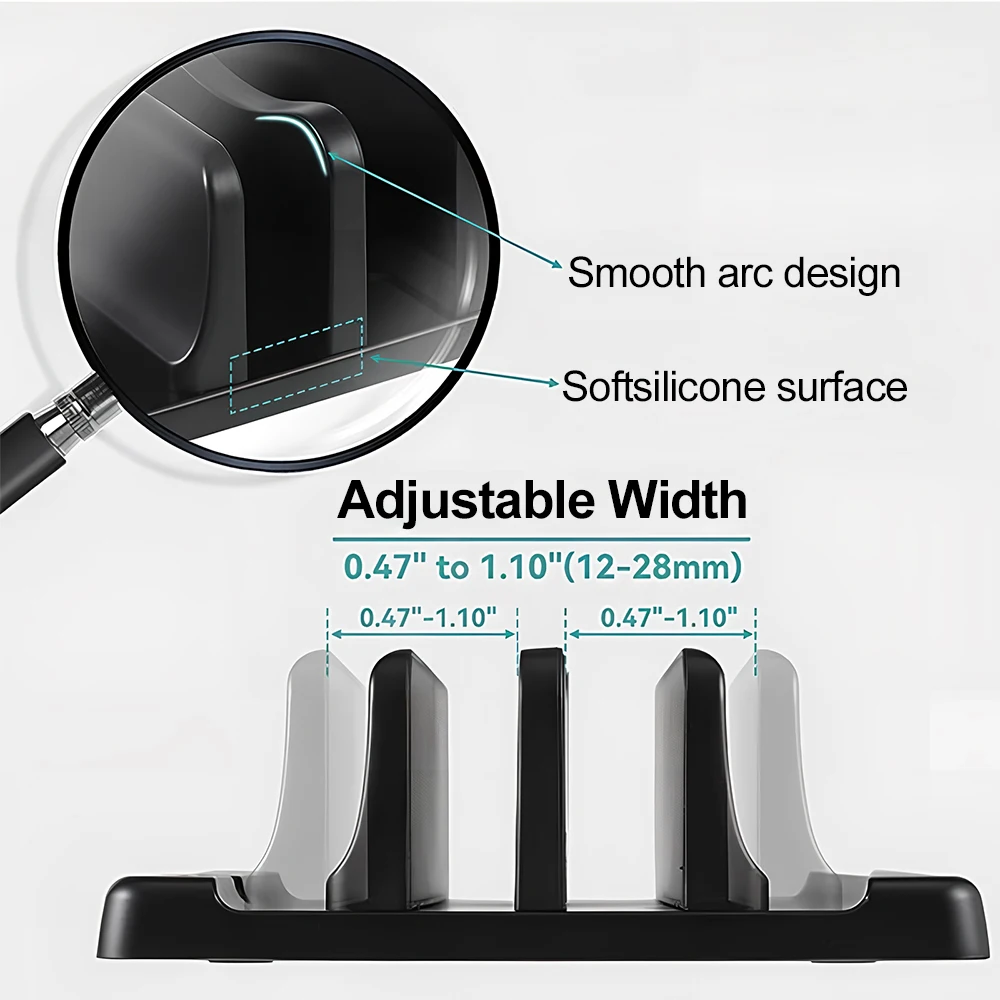 Supporto per laptop verticale in ABS per ufficio, salva spazio sul desktop, facile da posizionare, accessori per computer, larghezza regolabile, organizer da scrivania. - immagine 4
