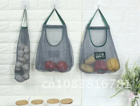 

Reusable Hanging Mesh Storage Bags for Kitchen Vegetables Onion Potato Garlic Ginger Hollow Breathable Mesh Storage Bags 1PC
