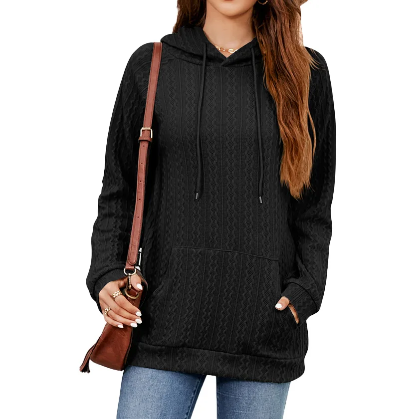 2023 Autumn Winter New Women's Solid Hooded Drawstring Pocket Pullover Sweater Casual Loose Comfortable Versatile Top