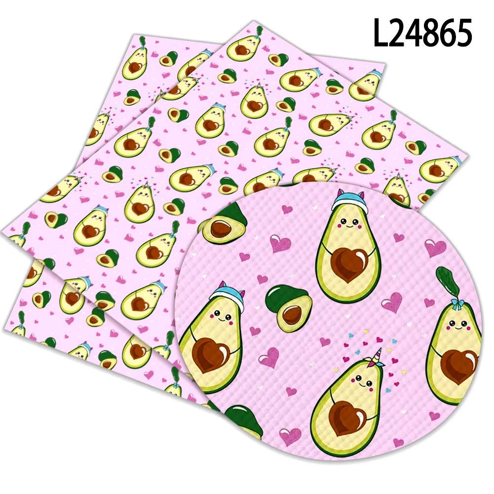 Avocado Print Pattern Faux Leather Vinly Cross Grain for DIY Hair Bow Jewelry Earring Craft Making 30*22cm