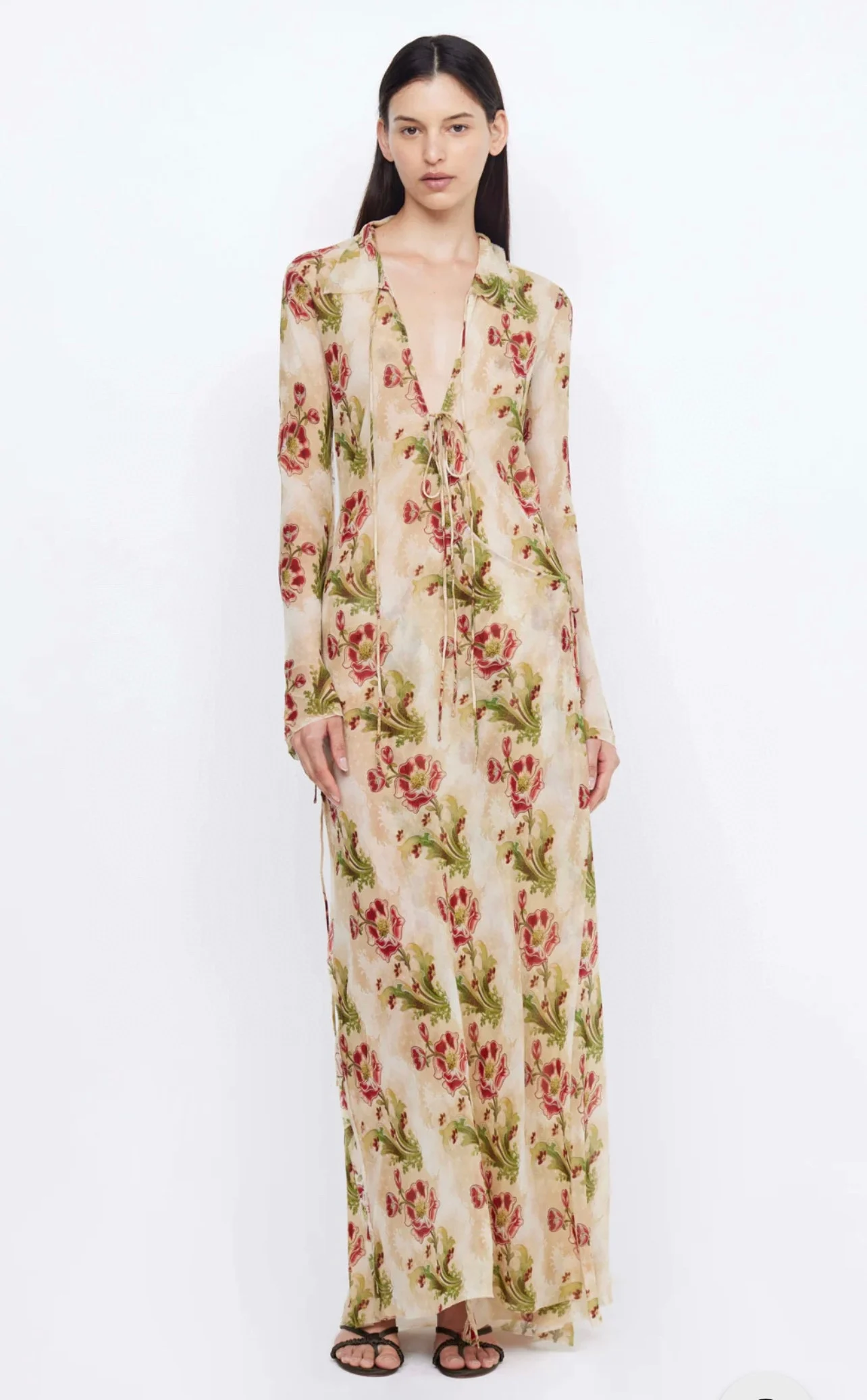 

Women Floor Length Dress Printed Long Sleeve Beach Style Robe