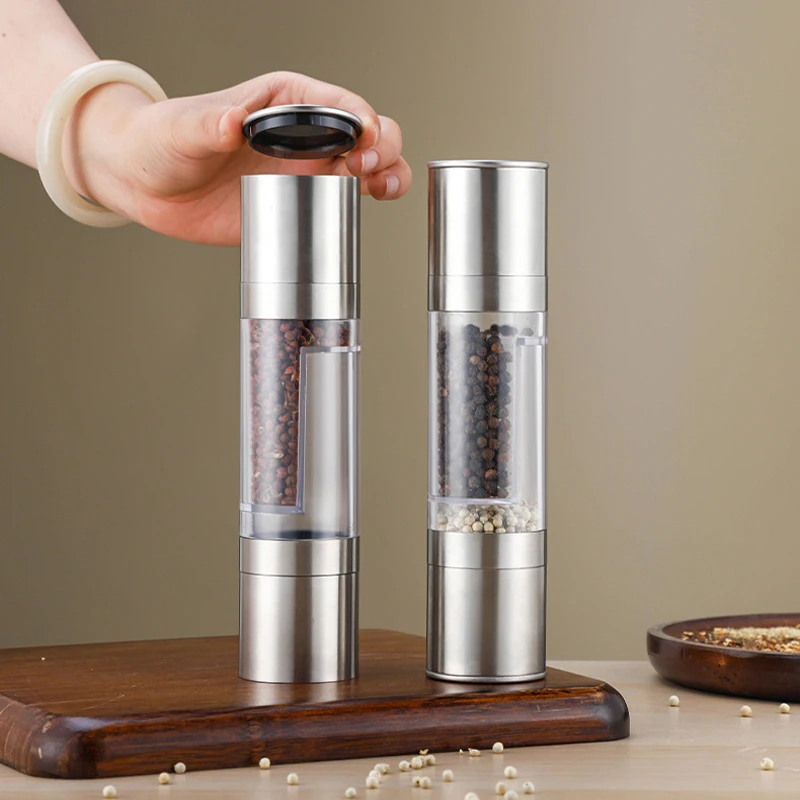 

2 In 1 Pepper Mill Manual Salt & Pepper Grinder Set with Adjustable Ceramic Grinding Spice Grinder Stainless Steel Kitchen Tool