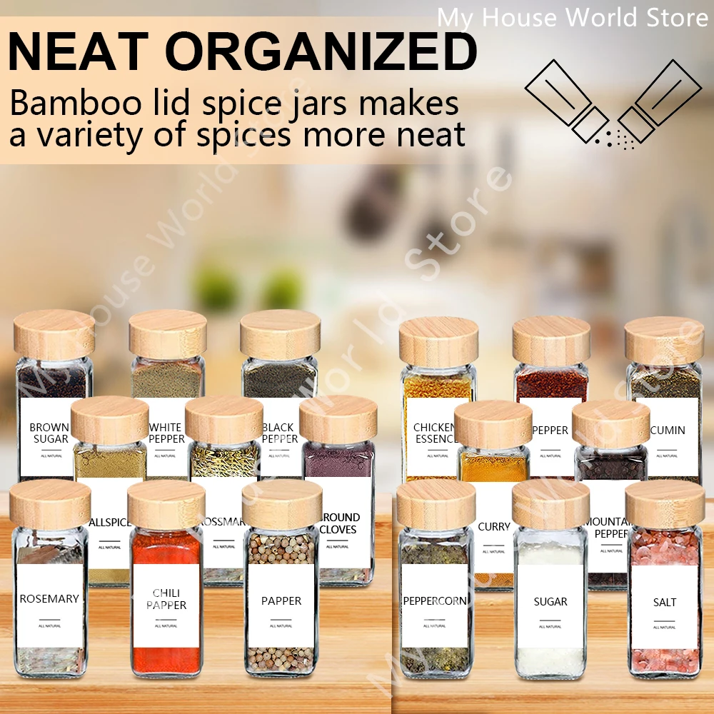 12/15pcs Glass Spice Jars with Bamboo Airtight Spice Organizer Containers  Seasoning 120ml Storage Bottles Kitchen Spice Jars Set