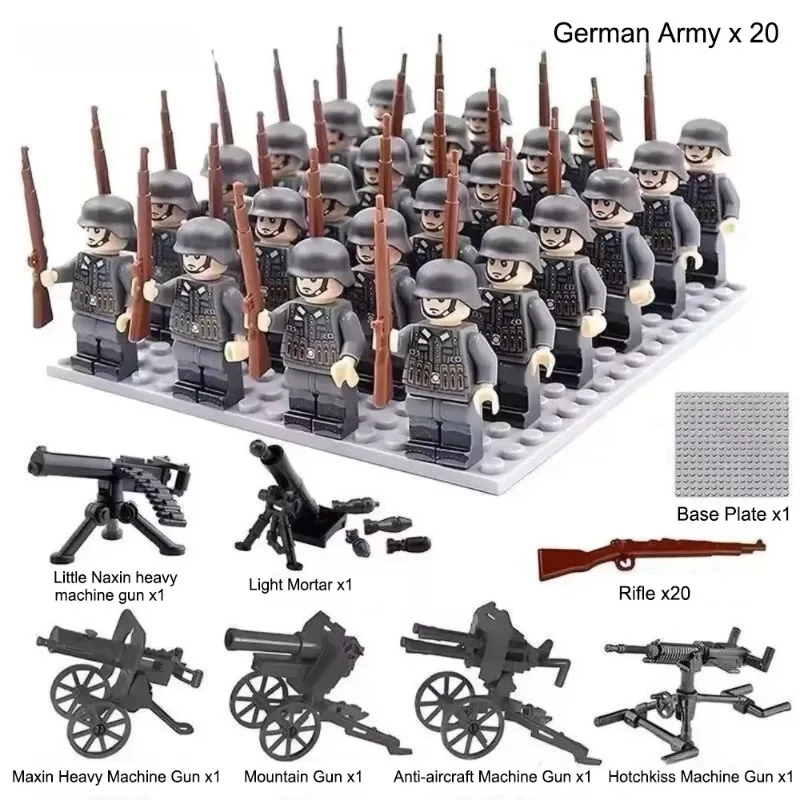 20개의 군사용 블록 조립 인형, 이탈리아군, 독일군, 제2차 세계대전 팔랑크스 슈트, 휴머노이드 인형, 장난감, 생일 선물