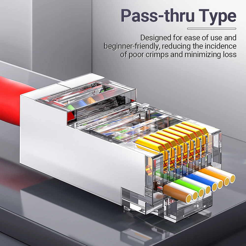 AMPCOM 패스 스루 STP RJ45 커넥터, CAT6 CAT5E 차폐 3/50μ 금도금 8P8C 모듈형 플러그 이더넷 케이블용 압착 끝