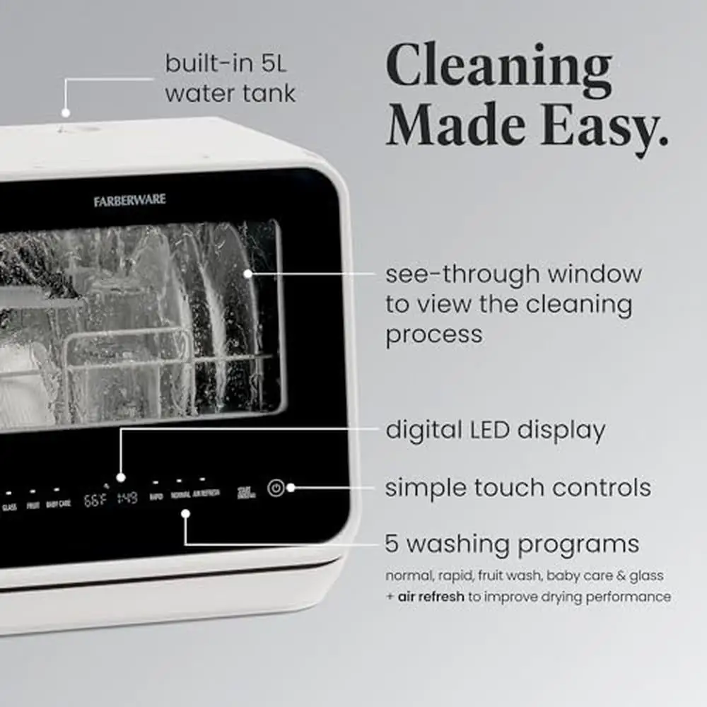 Portable Compact Countertop Dishwasher 5L Tank 5-Program Home RV Apartment Wash Dishes Glass Baby Care Sparkling Clean Easy Use 3