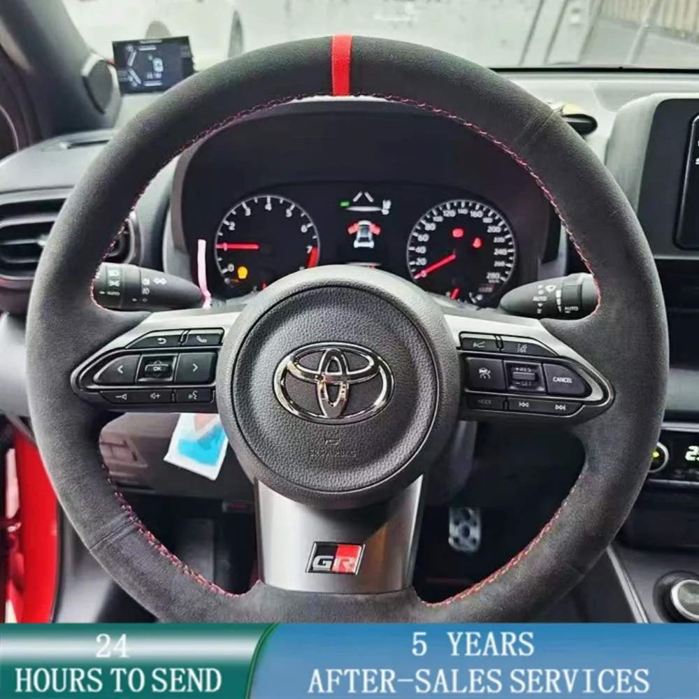 Angepasst Auto Lenkrad Geflecht Abdeckung Hand Nähen Wildleder Leder DIY Für Toyota Yaris GR 2020 2021 2022 Auto Zubehör