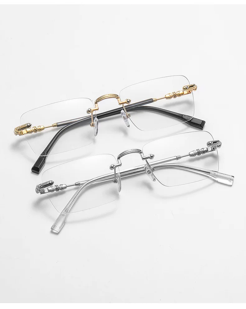 Lichtempfindliche farbwechselnde Myopiebrille, rahmenlose Brille aus schlichtem Golddraht, hochwertige Anti-Blaulicht-Myopiebrille 60050 – Detail 4