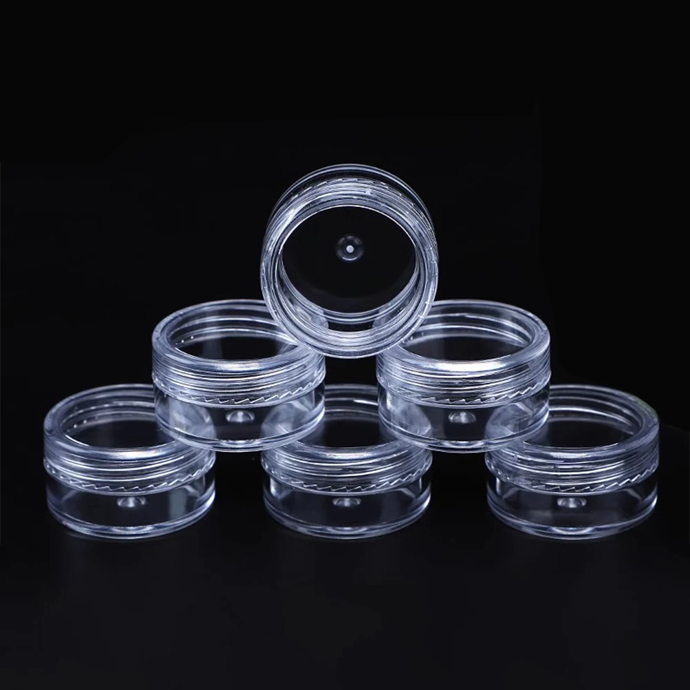 100pcs 3g 5g Mini Cream Containers Clear Plastic Cosmetic Cream Jars Empty Makeup Pot with Lid Eye Shadow Lip Balm Container 10pcs plastic mini label racks acrylic card display holder l shape clear price tag clip sign card holder stands poster racks