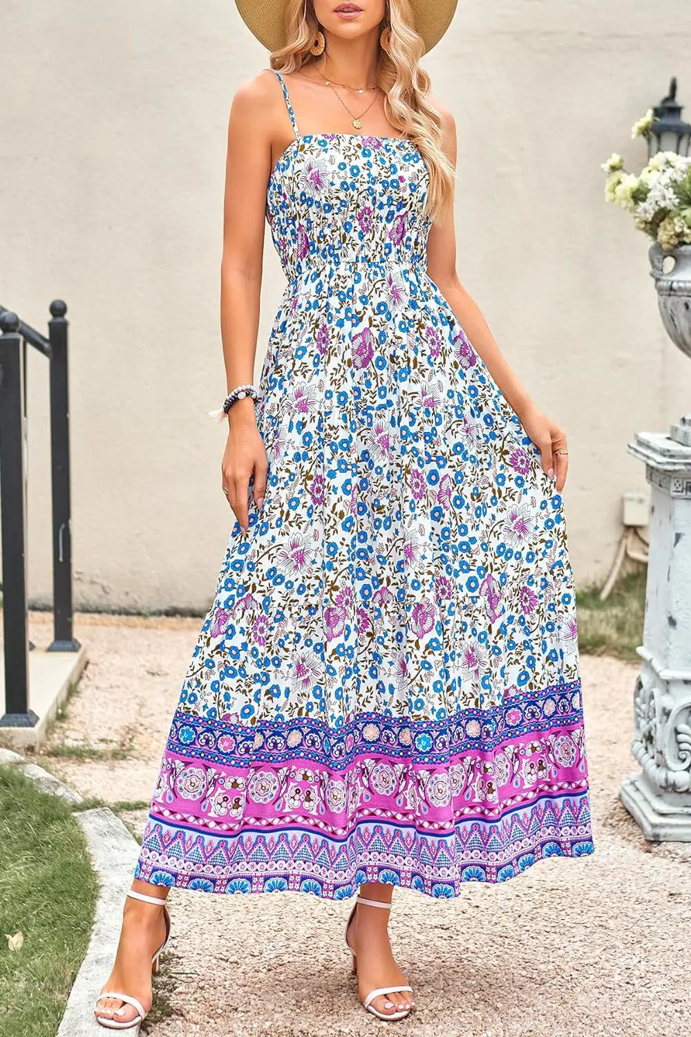 Vintage Flower Print Spaghetti Strap Dresses Women Fashion Trendy Bohemian Beach Vacation Long Dress Female Summer New Vestidos