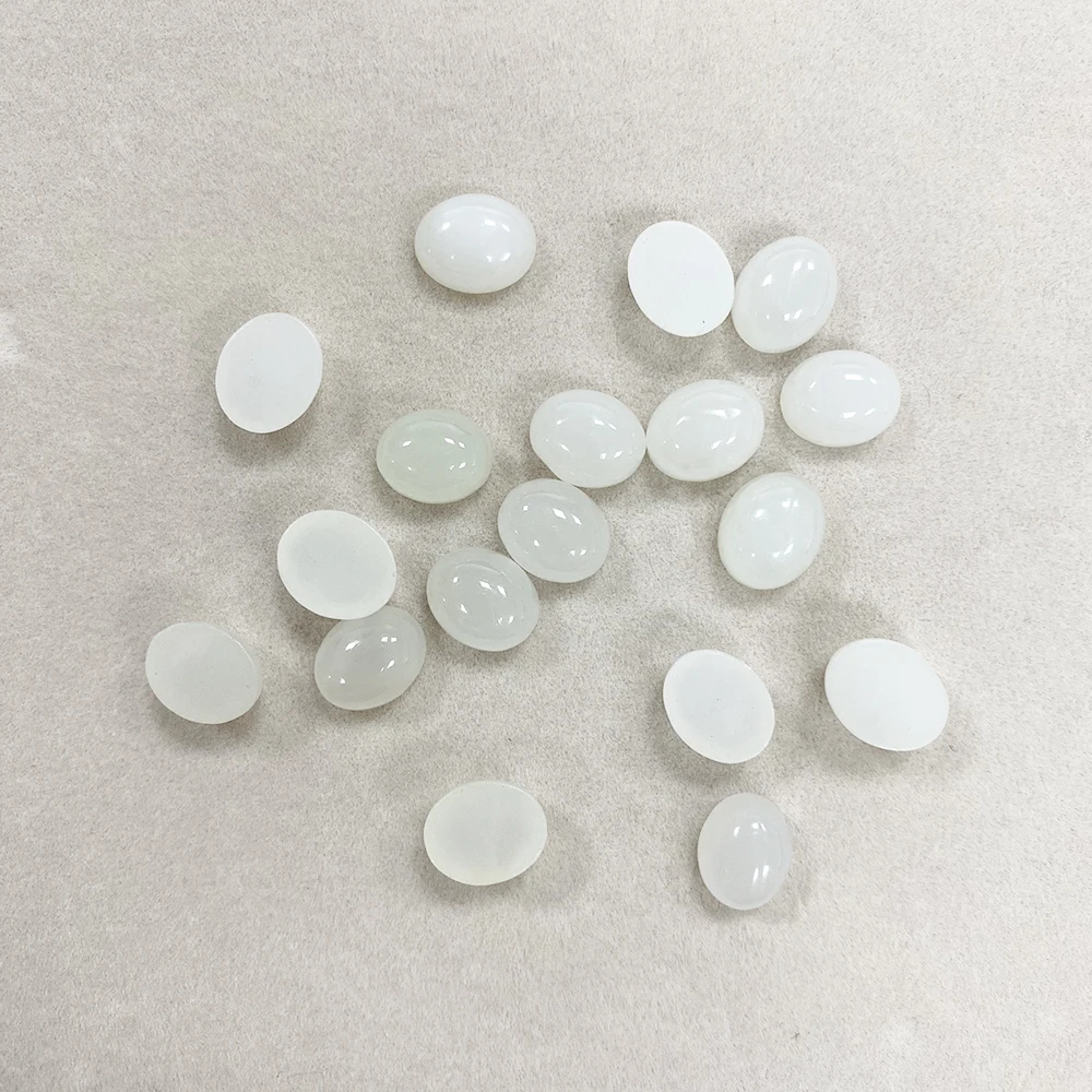 Factory Natural Nephrite Jade Milky White Chalcedony Oval Cabochons Gemstone ​for Ring Earring Necklace Jewelry Making