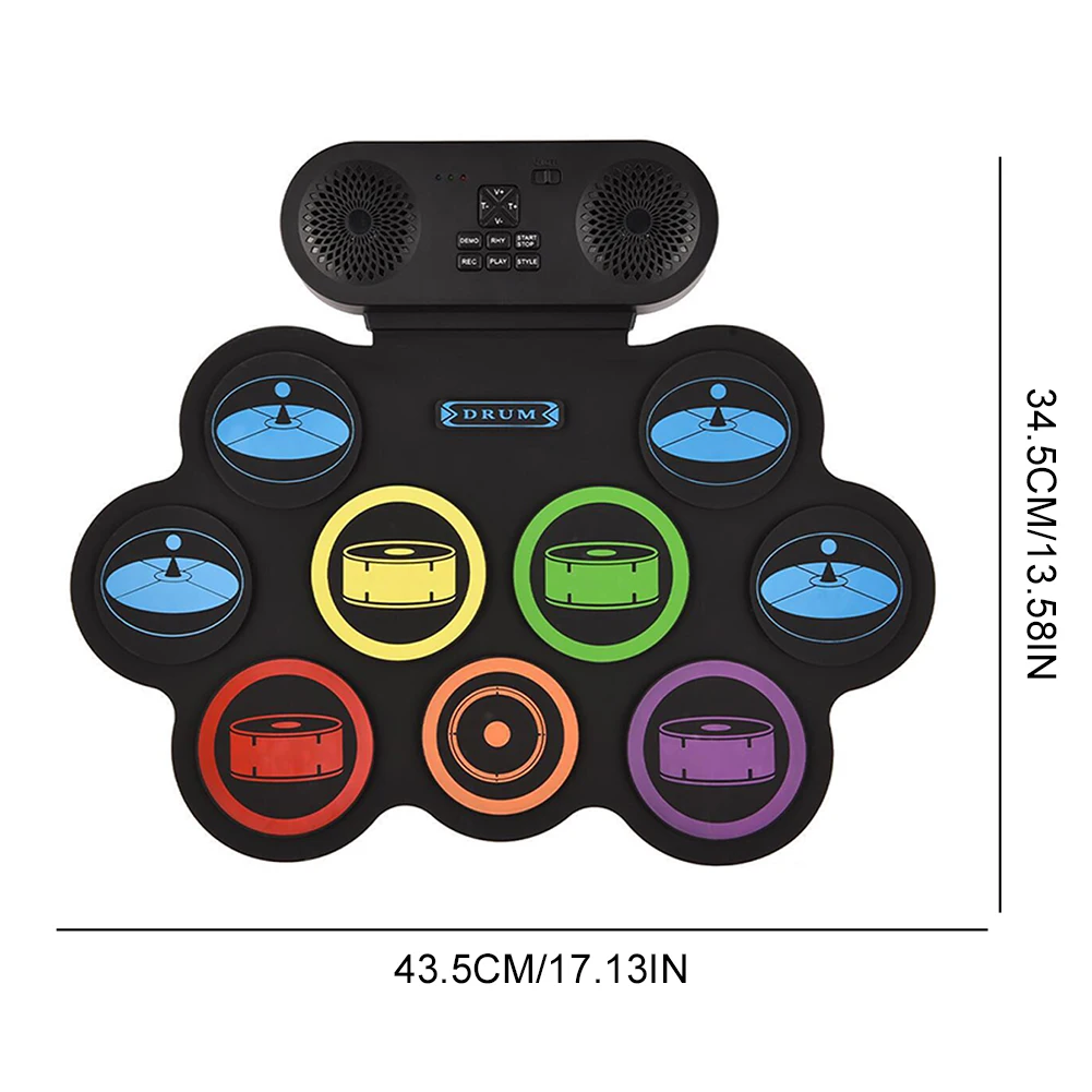 Portable Drum Pad Digital Electronic Drum Compact Size USB Foldable Silicon Drums Set 9 Pad Drums Digital Drum Kits with Drumsticks Foot Pedals