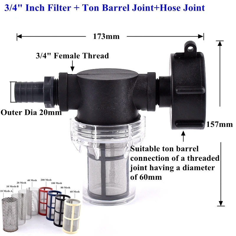 1/2 3/4 Inch Watering Irrigation Filter For IBC Ton Barrel Filter Ton Barrel Joint Garden Hose Connector Aquarium Pump Strainer 