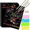Scratch Paper Art Set Rainbow Card Scratch Black Scratch It Off Paper Crafts Notes with Wooden Stylus Stencils for Kid DIY Gift 1