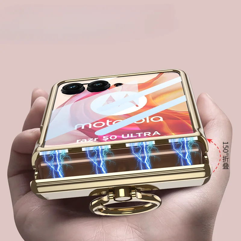 Enhanced Electroplated Magnetic Ring Holder Phone Case with Hinge Protection