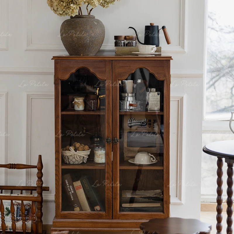 Vintage sideboard Solid wood storage display in the living room kitchen of a second-hand home