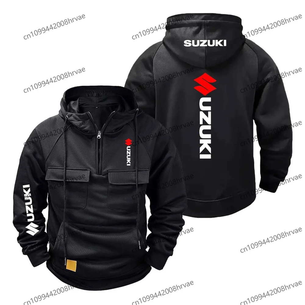Suzuki men's hoodie, printed training jacket, half-zip hip-hop top, pullover sweatshirt, spring/autumn style, 2026.
