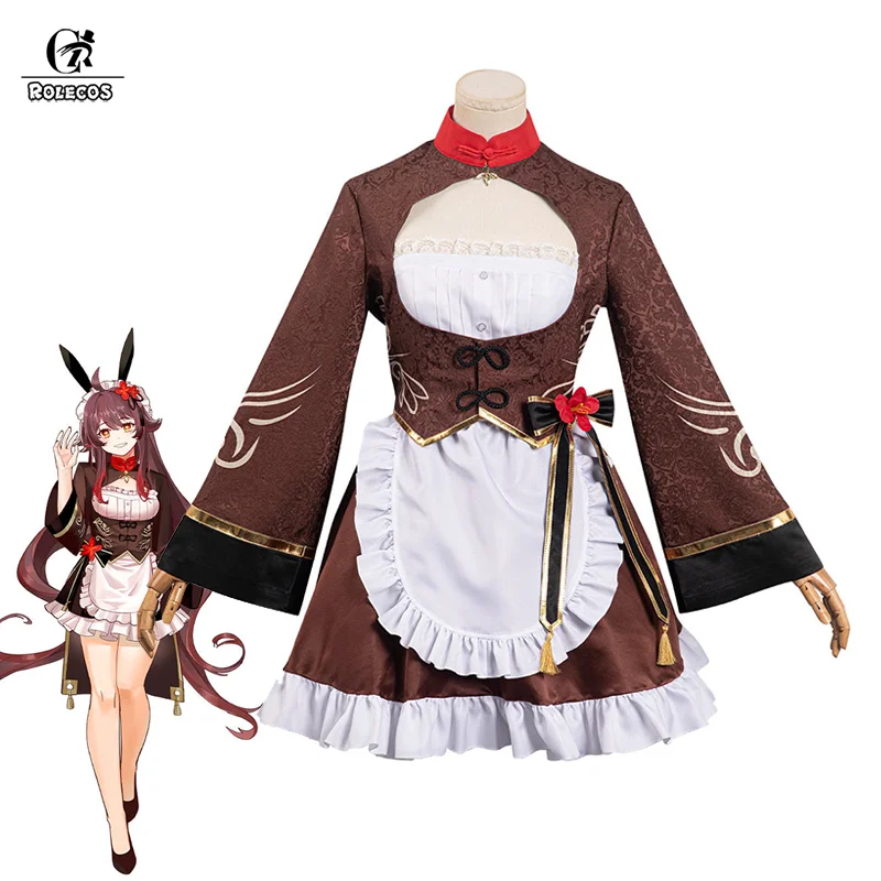 

ROLECOS Game Genshin Impact Hu Tao Cosplay Costume Doujin Genshin Hutao Maid Dress Cute Dress Halloween Party Cos Outfi