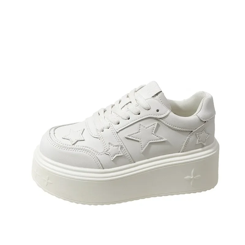 2025 New Thick Bottom White Leather Shoes Women Sneakers