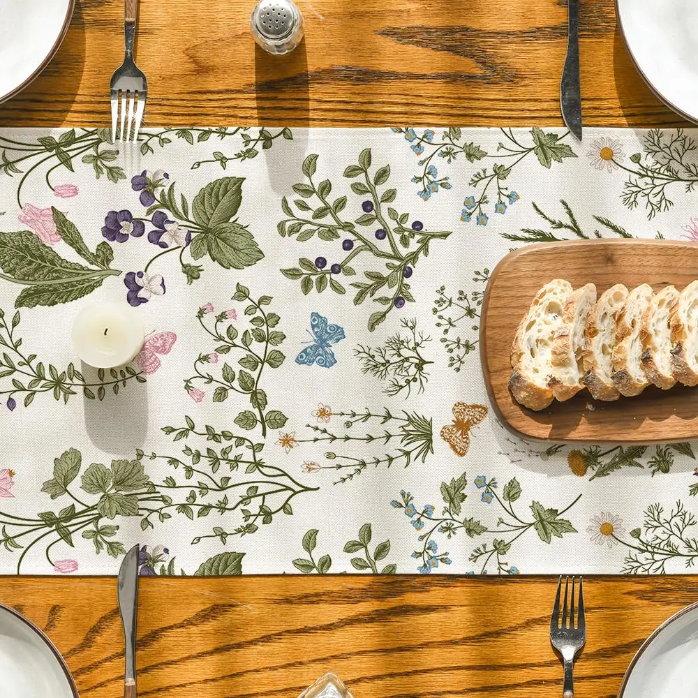 Description Picture 4 of item1pc 35x185cm Wildflowers Table Runner,Kitchen Dining Table Decoration for Home Party,Indoor Outdoor Dinner Party Decor