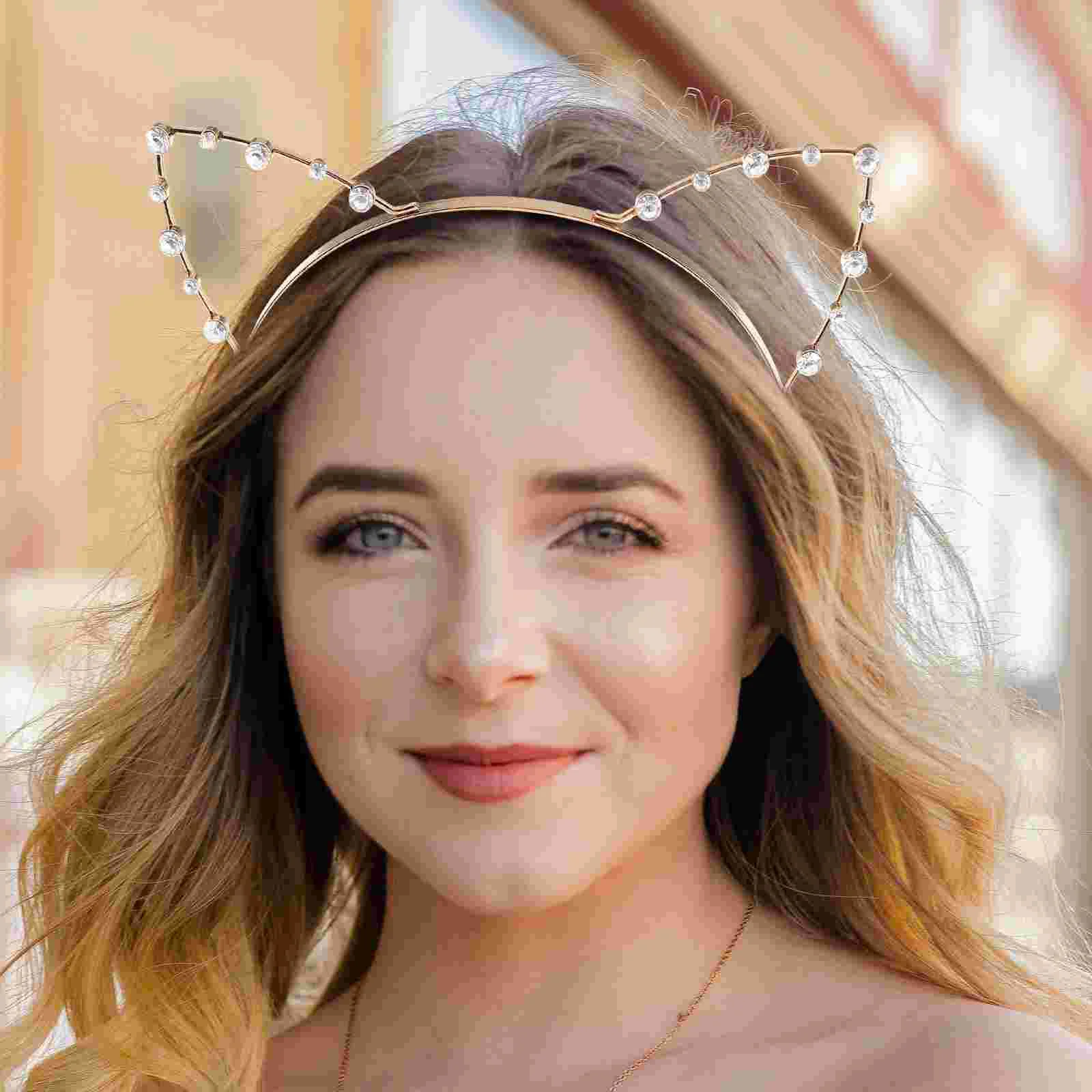 

Rhinestone Embellishments Costume Cat Ears Dress Animal Tread Headbands for Women Xmas