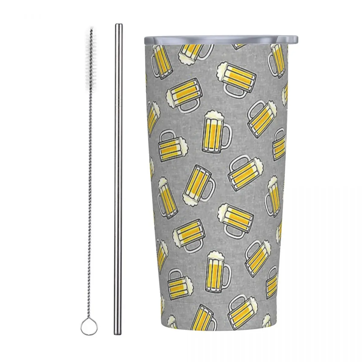 

Beer Mug Grey Pattern Tumbler Vacuum Insulated Boys Lover Thermal Cup with Lid Straw Smoothie Tea Mug Hot Cold Drink, 20oz