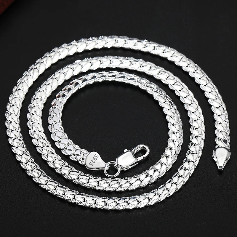 Silver Jewelry Set Jewelry Set Silver Jewelry 925 Sterling Silver 2 Piece 5MM Full Sideways Chain Necklace Bracelet for Women Men Fashion Jewelry Sets Wedding Gift