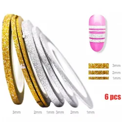 Vibrant Metallic Nail Art Adhesive Strips - 1mm Colored Design Lines (6pcs)