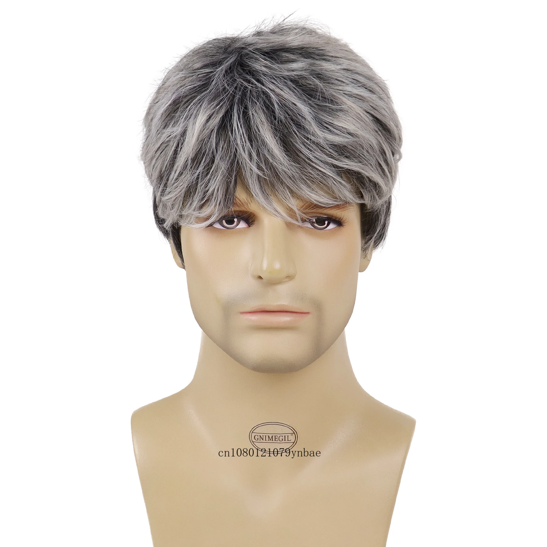 Perruque Synthétique Courte avec Frange pour Homme, Mélange de Cheveux Gris, Accessoire de Coiffure, Cadeau 03/Cosplay, Costume de ix, Degré de Chaleur