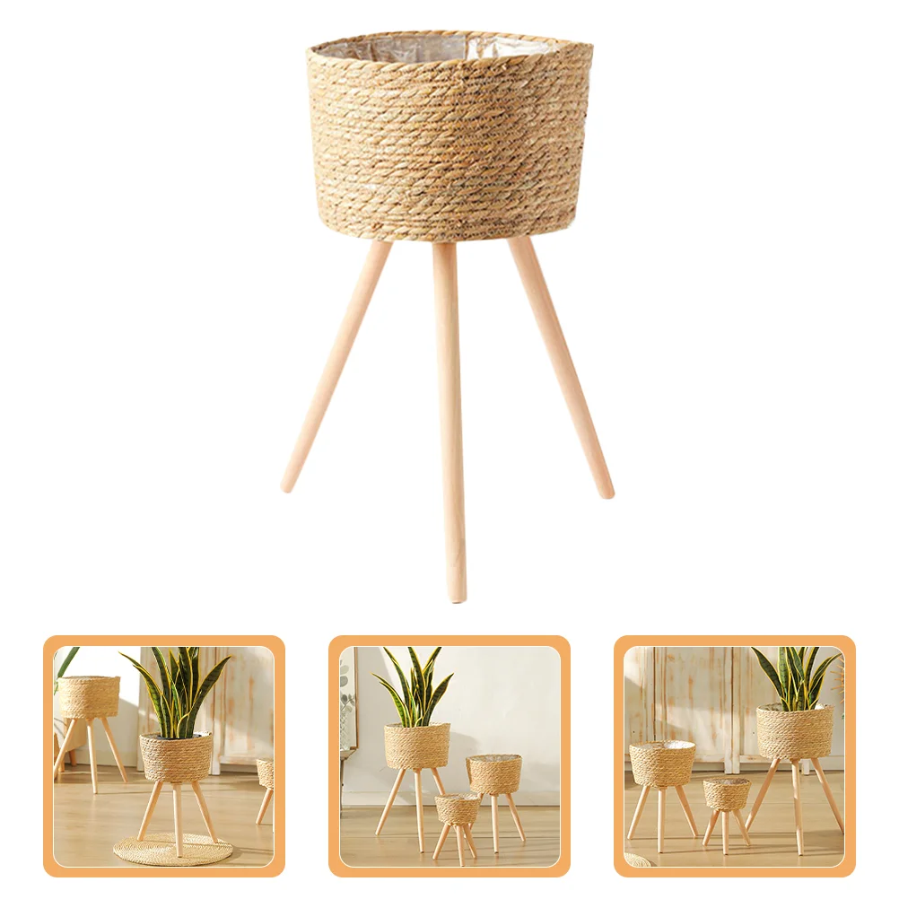

Floor Stand Plant Woven Basket Indoor Pots Garden Home Supplies Simple Wood Bonsai Shelf Holder Flower for Plants