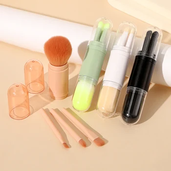Portable Powder Blusher Brush With Cover 4 in 1 Travel Small Set Makeup Eye Shadow Telescopic Multi-Function Mini Makeup Tool 1