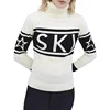 Turtleneck High Street Knitted Sweaters Letter Printed Elegant Slim Pullovers Patchwork Harajuku Thick Jumpers Women's Sweaters 2