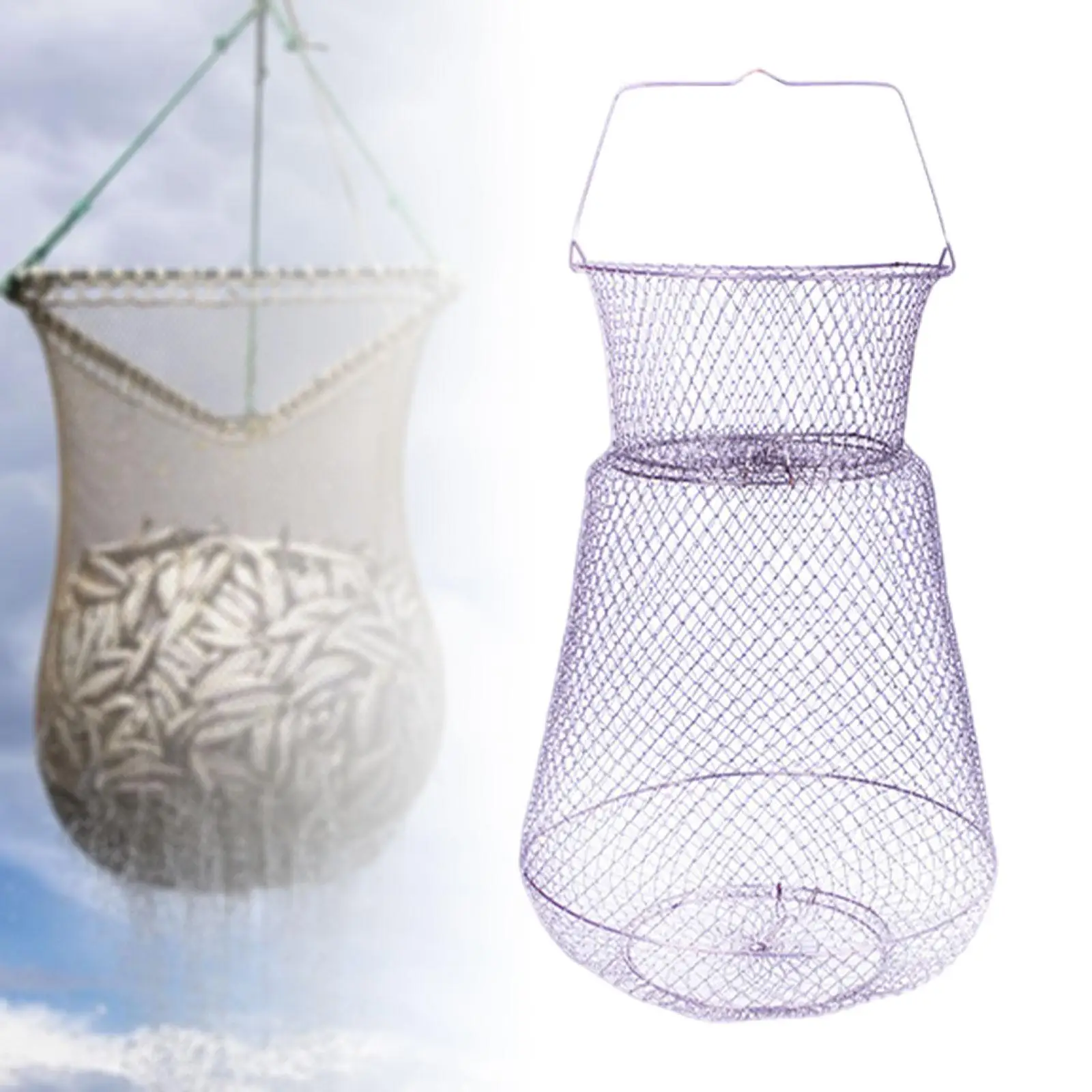 Wire Fish Basket Fishing Net Fishing Accessories Hand Cast Cage Fishing Landing Net Easy to Use Retractable Fishing Basket