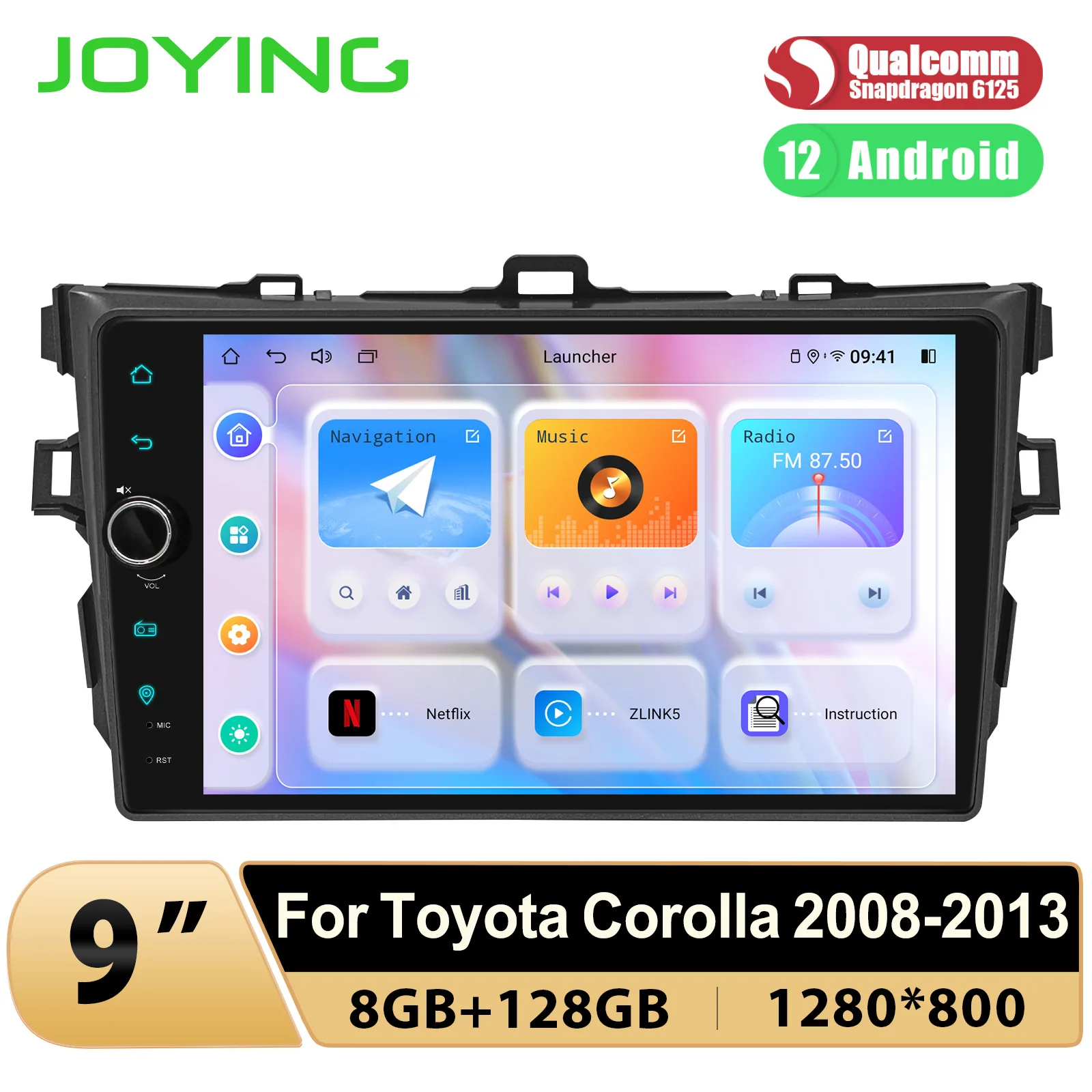 JOYING Android 12 Car Music System Radio Stereo GPS Upgrade With 9 Inch Screen For Toyota Corolla 2008-2013 Support JBL Carplay