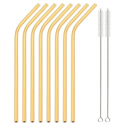 8 - Piece Colorful Reusable Bent Stainless Steel Straws Set with Cleaning Brush (Gold)