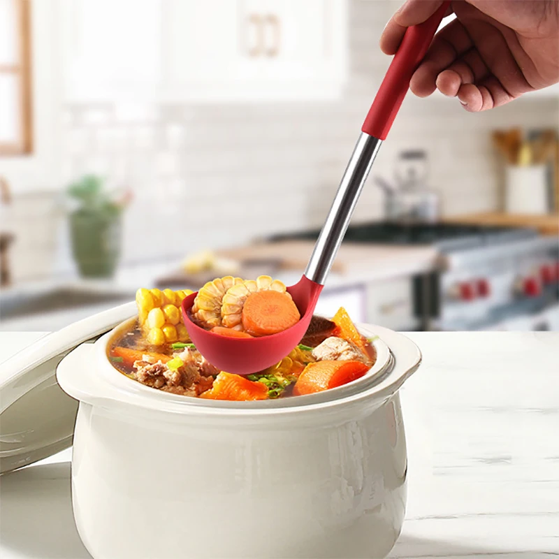 1Pc Silicone Kitchen Utensils Turner For Kitchen Cooking Tools Ladle Non-stick Cookware Stainless Steel Accessories