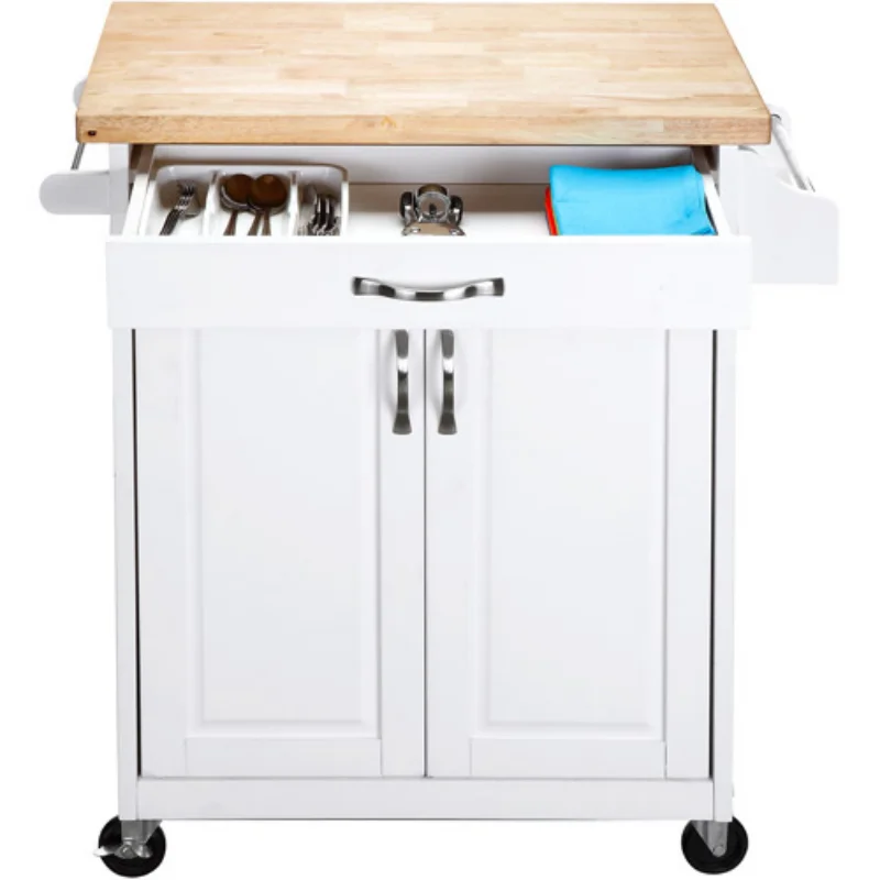 Mainstays Kitchen Island Cart with Drawer and Storage Shelves, White