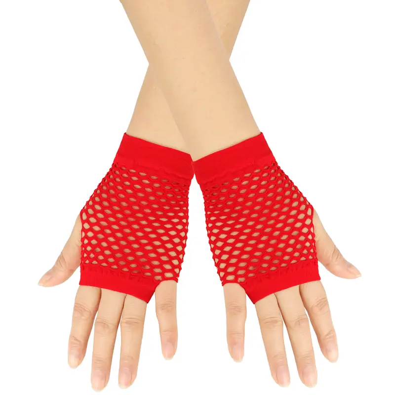Solid color high-quality fingerless short fishing net gloves Fishing net fancy party dance mesh short gloves - Image 6