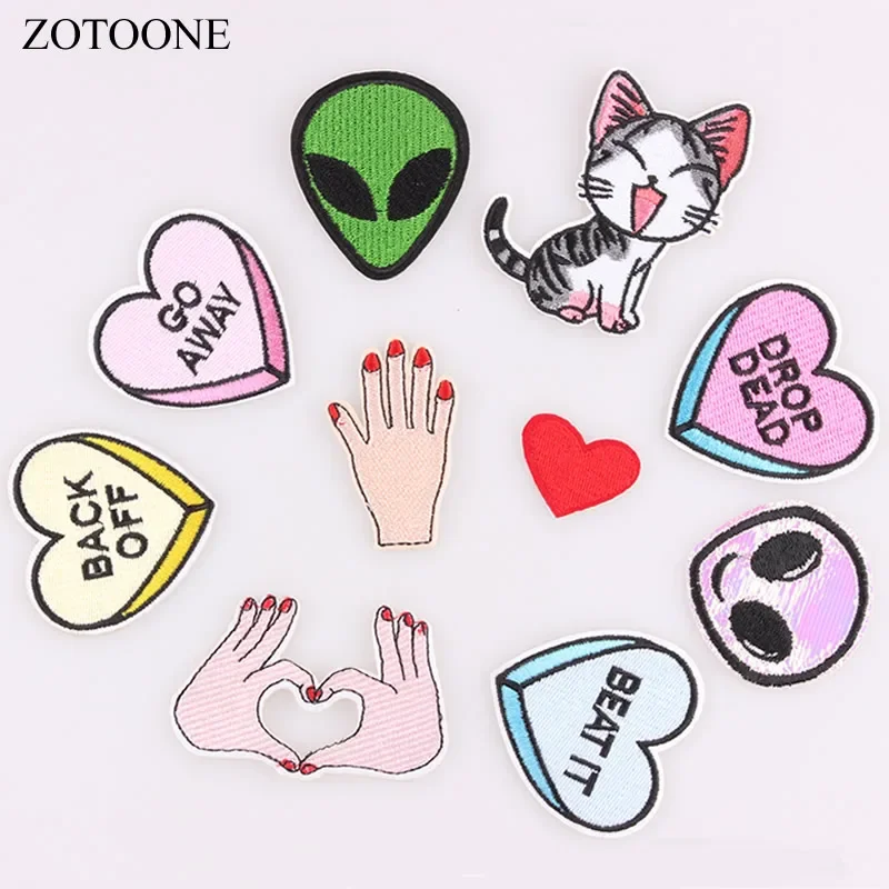 ZOTOONE 1PC Finger Parches Embroidered Iron On Patches For Clothing DIY Stripes Alien Clothes Stickers DIY Heart Badges C