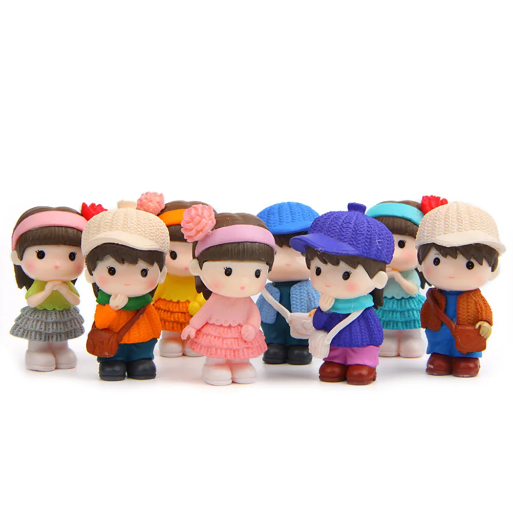 

8pcs Couple Figurine Little Cartoon Boy Model Photo Prop Bonsai Terrarium Craft Ornament for Home Office Car