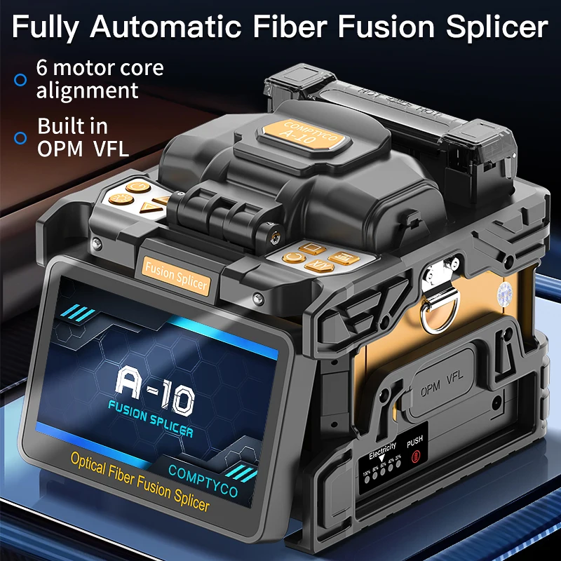 COMPTYCO A-10 광섬유 융착접속기 6모터 다국어 터치스크린 FTTH 광섬유 핫멜트 기계 내장형 VFL OPM