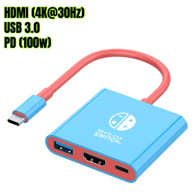 30 adet Taşınabilir TYPE-C - HDMI TV Bağlantı İstasyonu, PD 100W Şarjlı USB 3.0 Seyahat Dönüştürücü, Nintendo Switch, MacBook, iPhone için