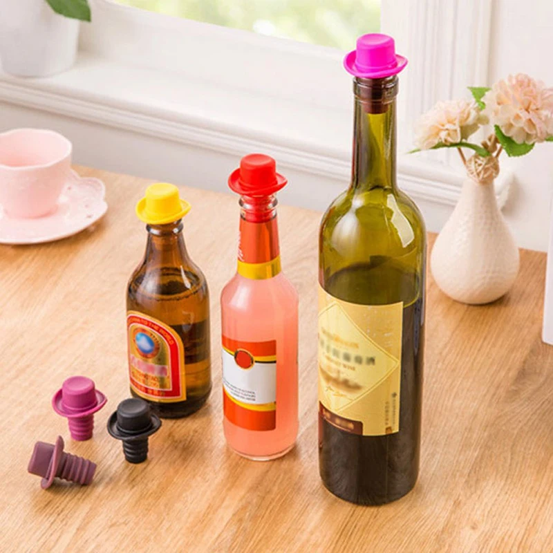 Silicone Bottle Stopper Wine Cork Wine Pourer Stopper Silicone Cap Cute Top Hat Preservation Gel Cork Strip