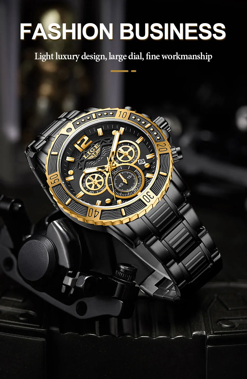LIGE New Sport Chronograph Mens Watches Top Brand Luxury Full Steel Quartz Clock Waterproof Big Dial Watch Men Relogio Masculino
